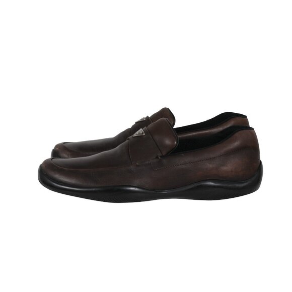 Prada Men Traingle Logo Plaque Loafers Size US 11 UK 10 Brown Leather Slip On - Picture 4 of 10
